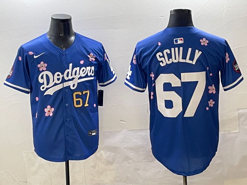 Men Los Angeles Dodgers #67 Scully Blue Sakura Edition 2025 Nike MLB Jersey style 6